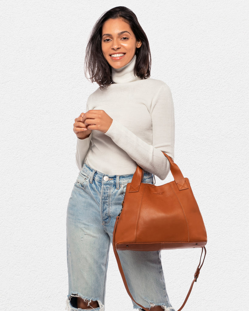 The Ada leather satchel bag from American Leather Co in the color Saddle