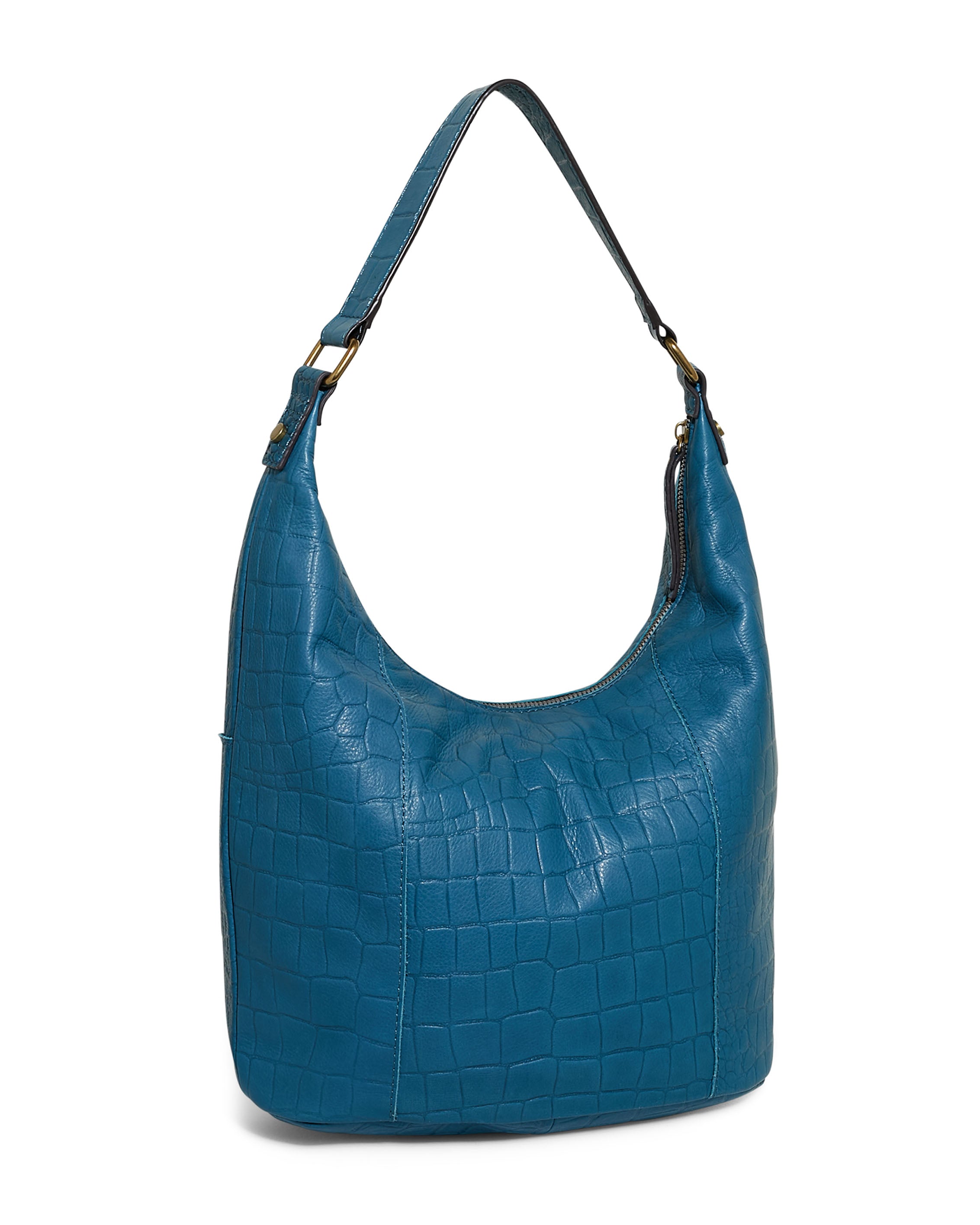 Carrie Leather Hobo in Deep Turquoise Croco | American Leather Co.