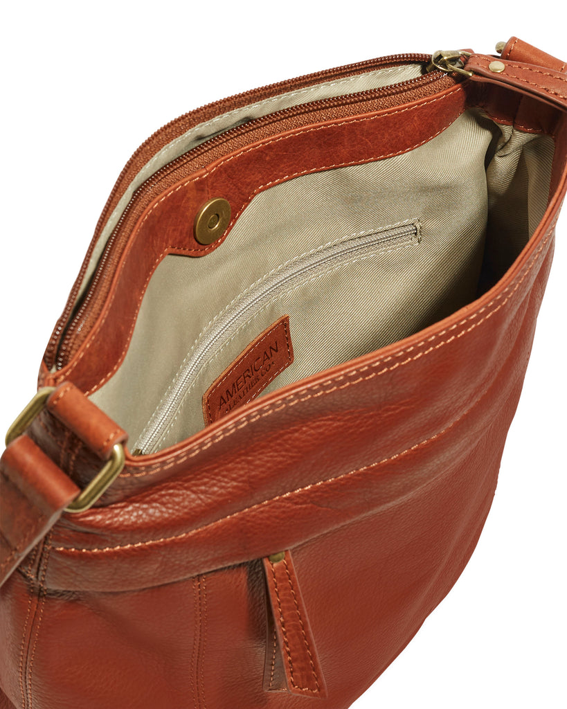 View of the Acorn Double Entry Leather Crossbody Bag's Interior Pockets