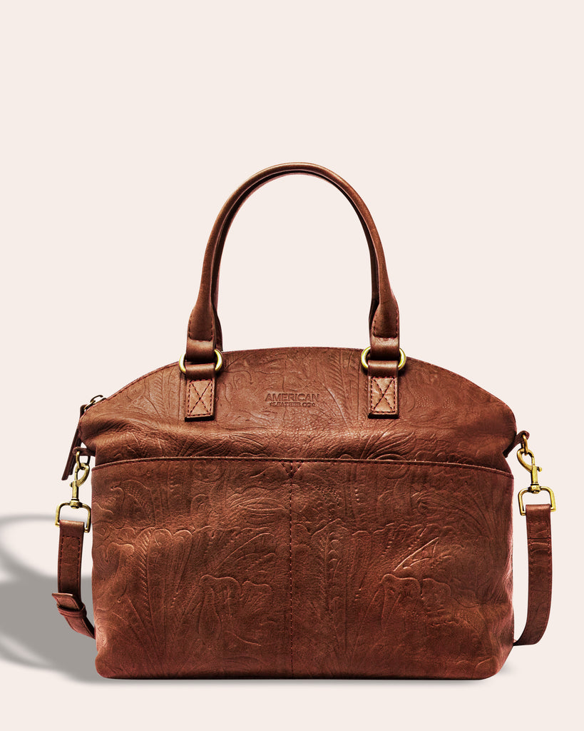 Carrie Dome Satchel - brandy tooled front