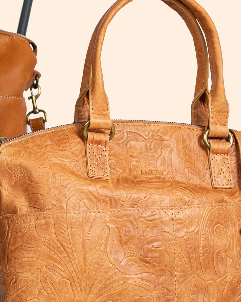 Carrie Dome Satchel - dark beige tooled lifestyle