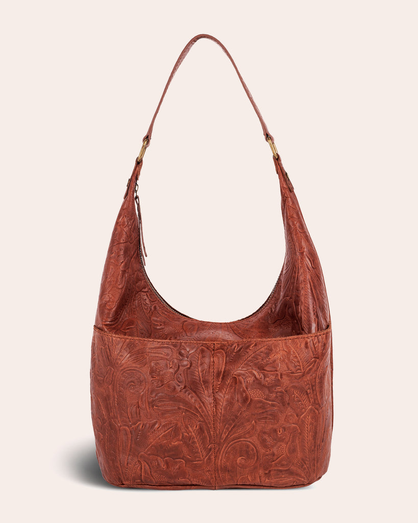 Carrie Hobo - brandy tooled front