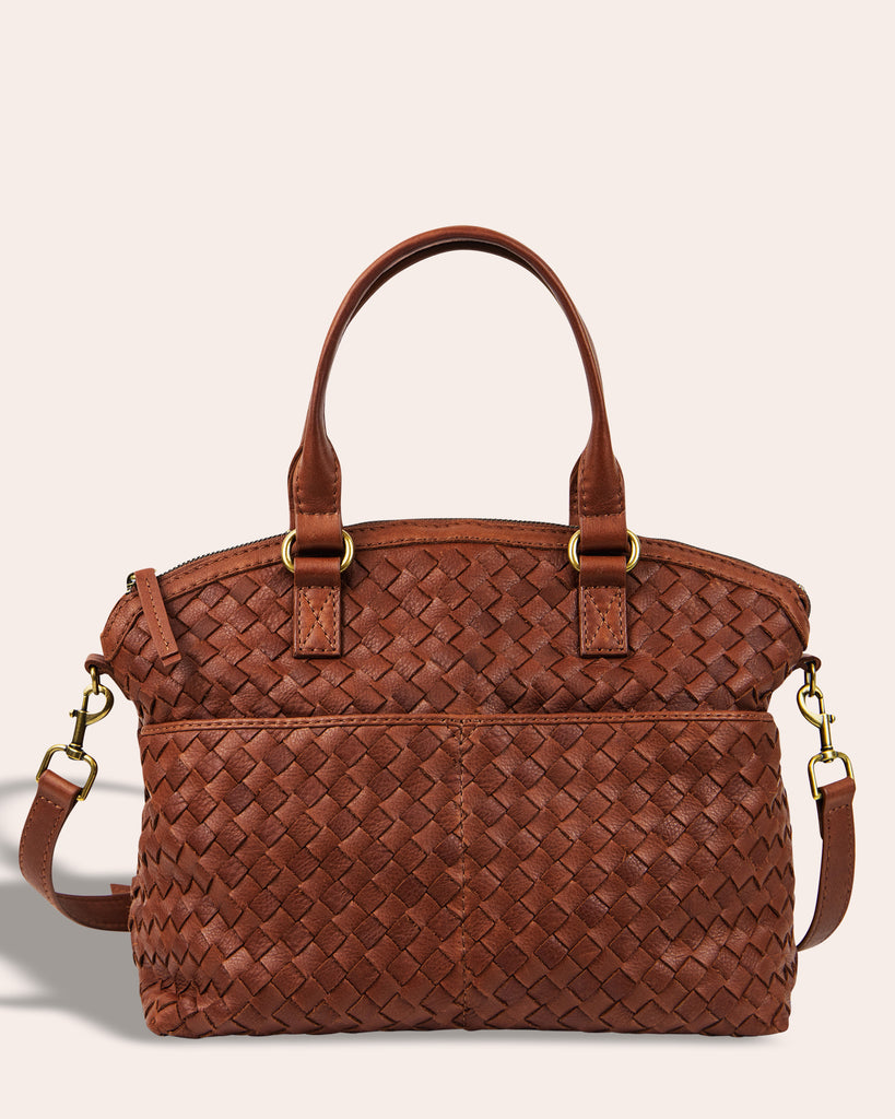 Carrie Woven Dome Satchel - brandy front