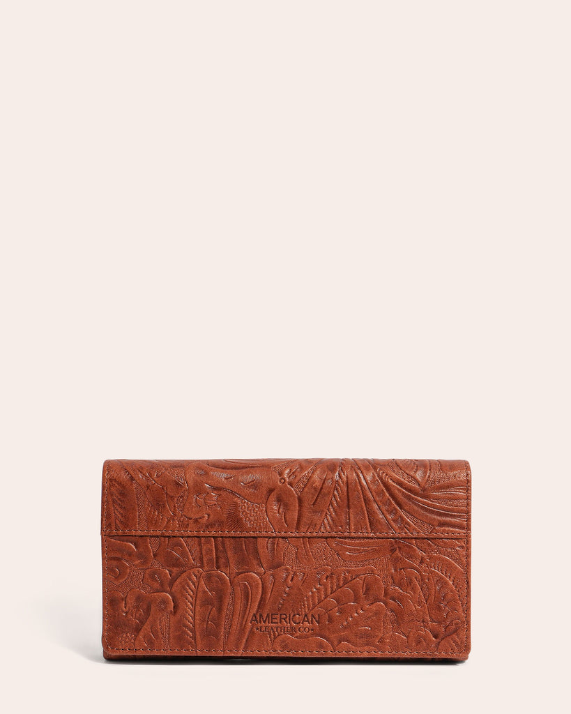 American Leather Co. Clyde Wallet Brandy Tooled - front