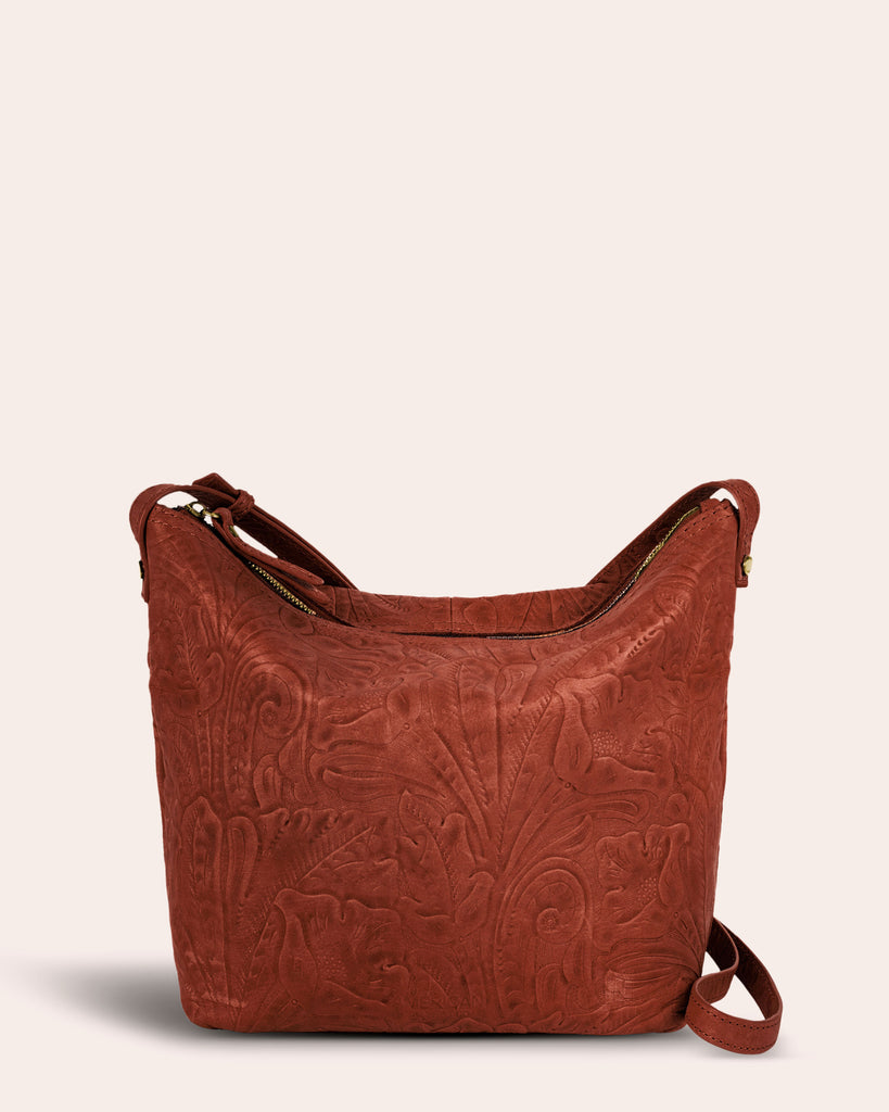American Leather Co. Dayton Crossbody Brandy Tooled - front