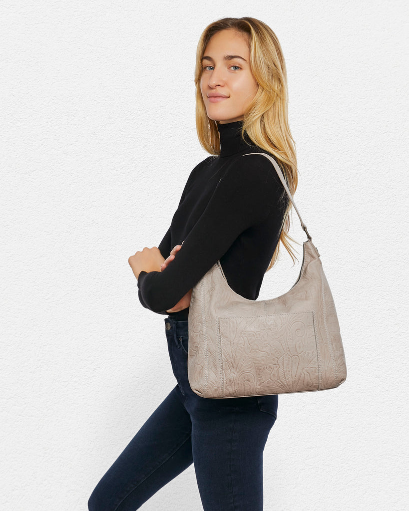 Blake Hobo in Oat Milk Tooled Leather | American Leather Co.