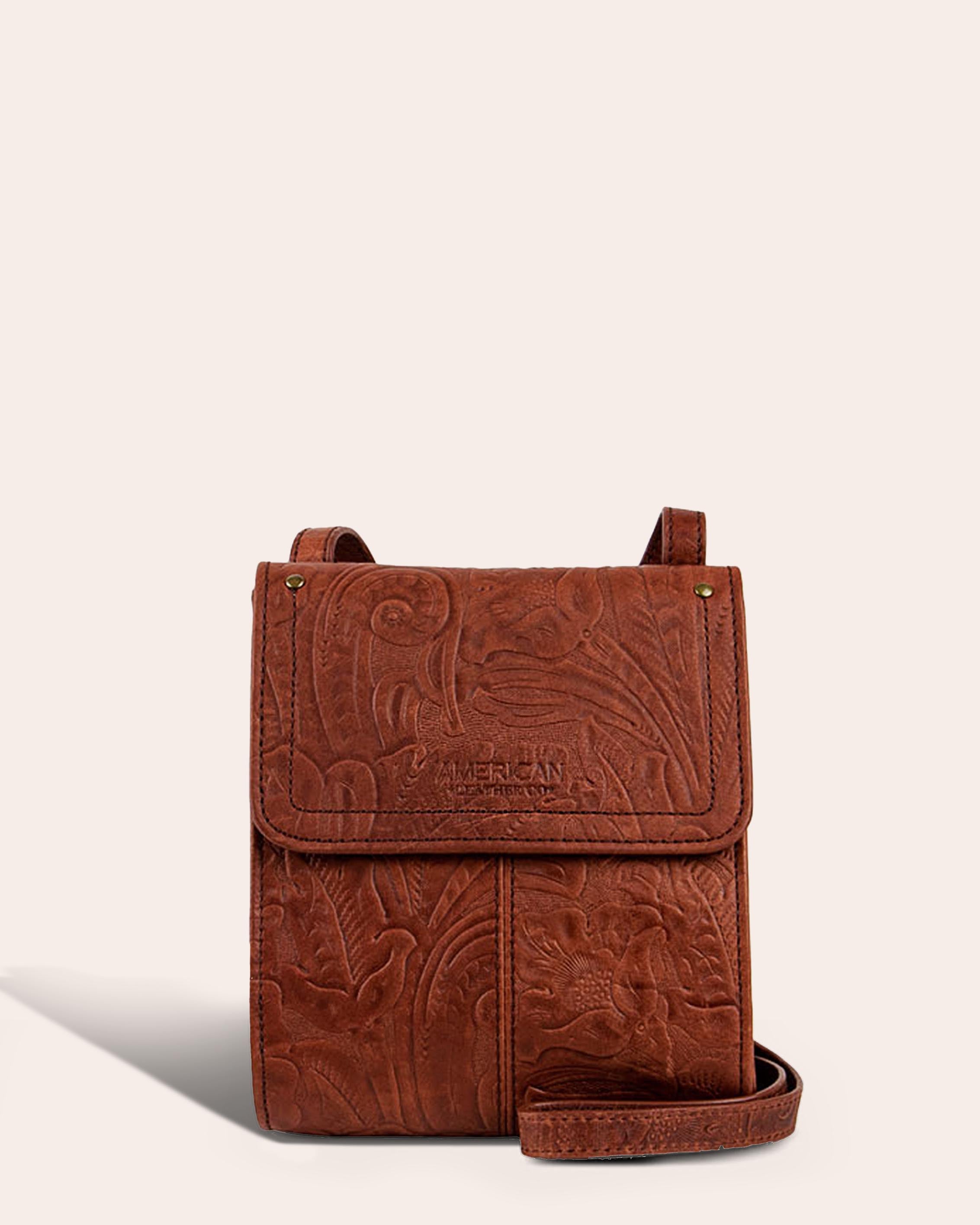 American Leather Co. Kansas Crossbody Brandy Tooled