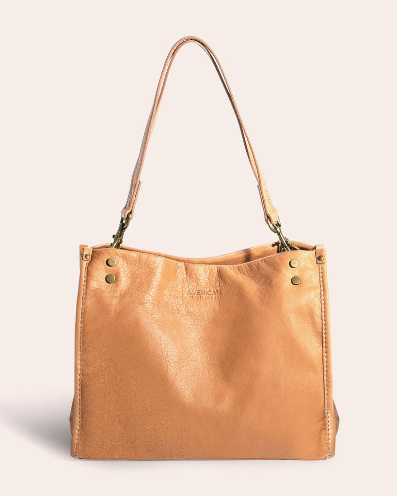 American Leather Co. Lenox Triple Entry Satchel Butter Rum - front