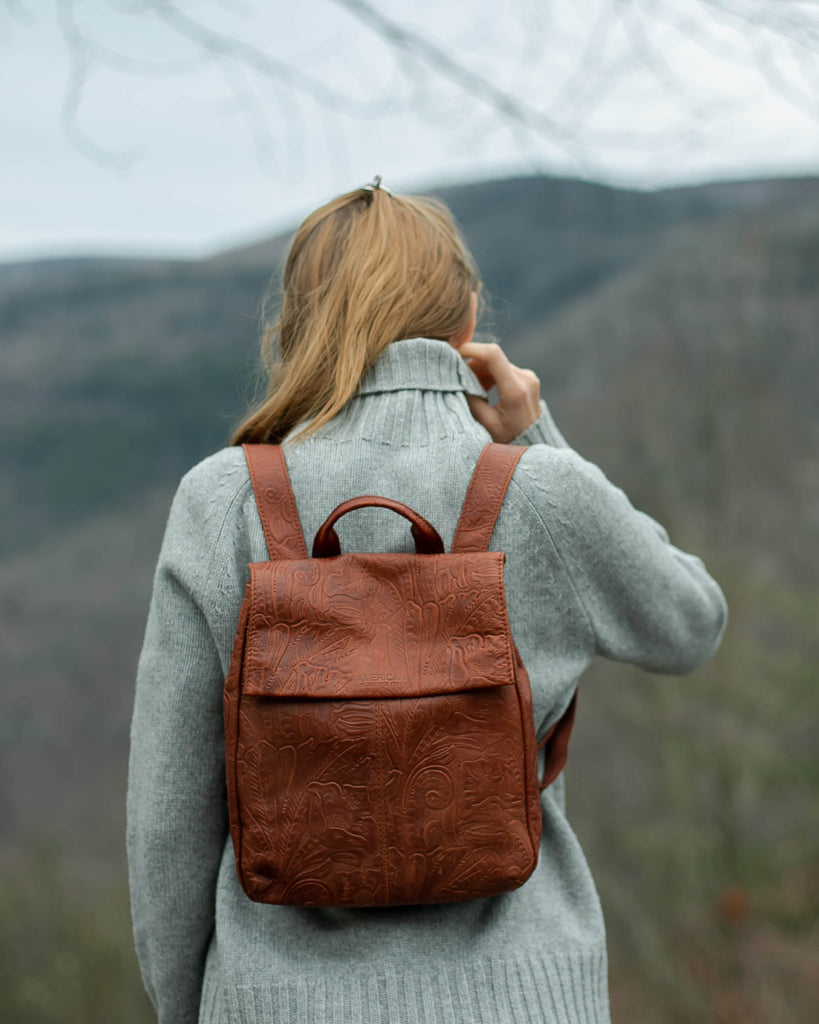 American Leather Co. Liberty Backpack - stone on model