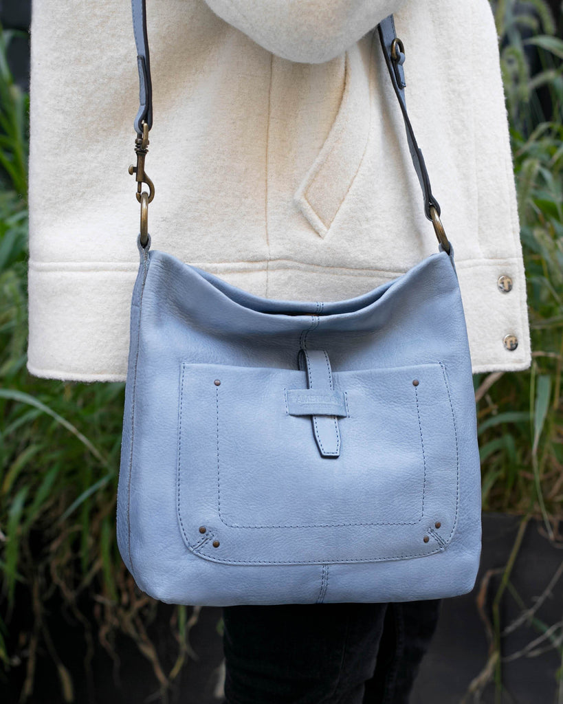 American Leather Co. Logan Convertible Hobo Stone - on model