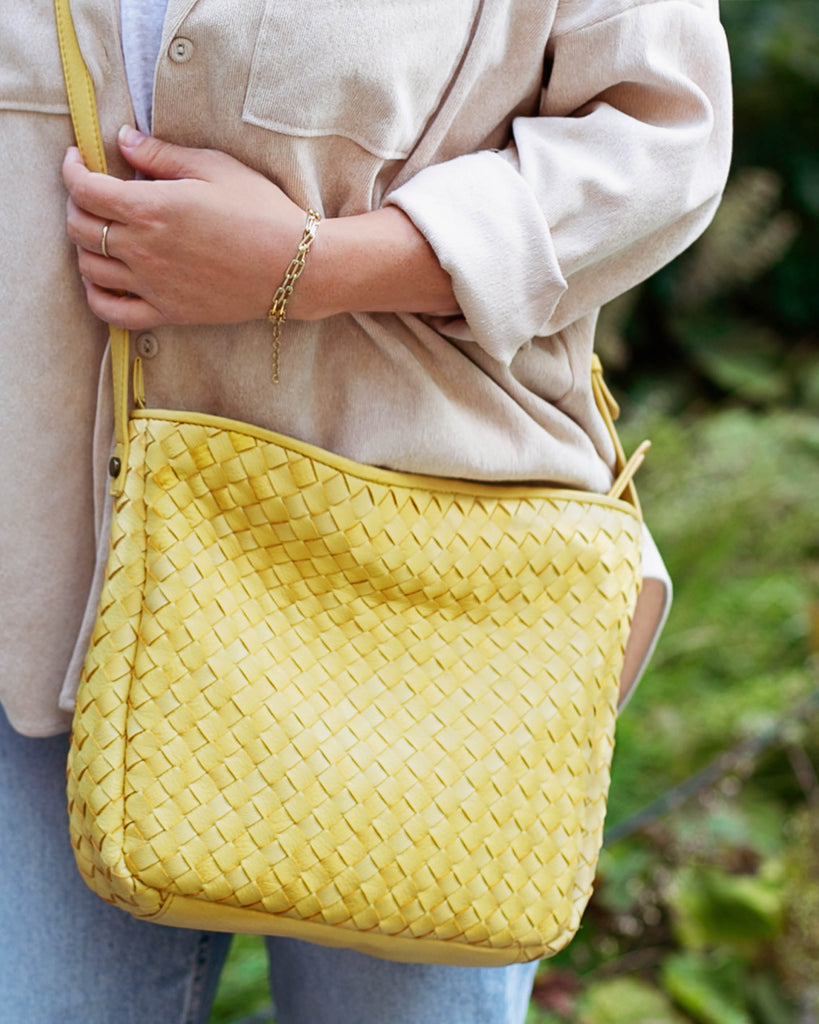 Modena Woven Crossbody - pale yellow lifestyle
