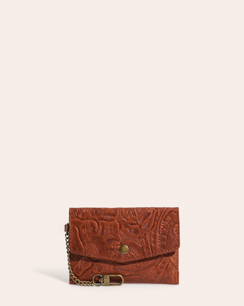 American Leather Co. Monica Coin Purse Brandy Tooled - front