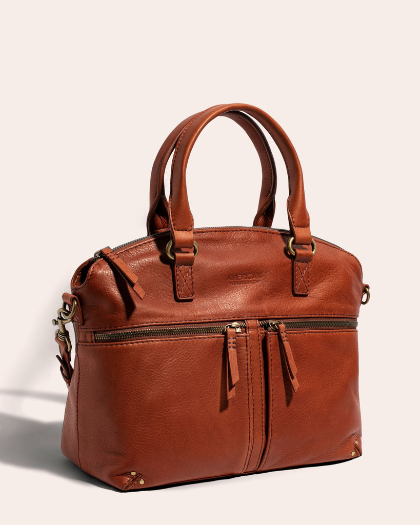 Hanover Dome Satchel Brandy - side angle